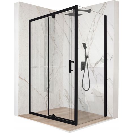 Cabine de douche - 120 x 100 x 195 cm - Verre trempé noir 6 mm - Portes à charnières - Rectangulaire (1/5)