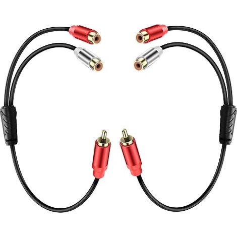 RCA to 2 RCA Y Splitter Audio Cable - Stereo Male to Female Adapter for Subwoofer - Hi-Fi System - 0.98ft (2pcs) (1/5)