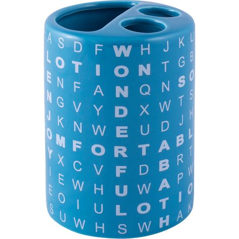 Taza para cepillo de dientes AWD INTERIOR Enzo 1285 con letras azules, cer谩mica (1/2)