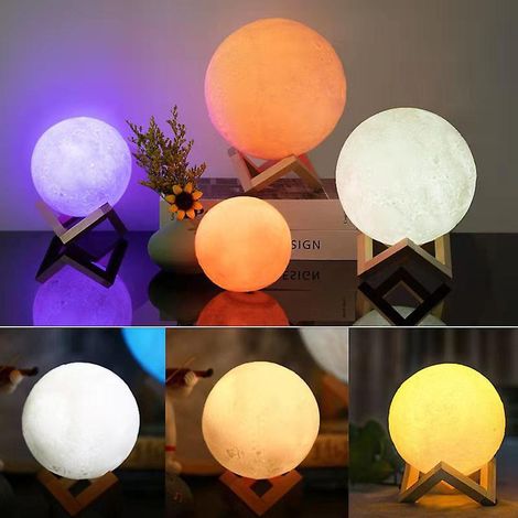 lampe Lune 3d, Light Veilleuse Led Lampe Tactile 7 Couleurs, 15cm Diamtre, Usb Rechargeable Veilleuse Lune Pour Chambre Salon Caf Cadeau Anniver (1/5)