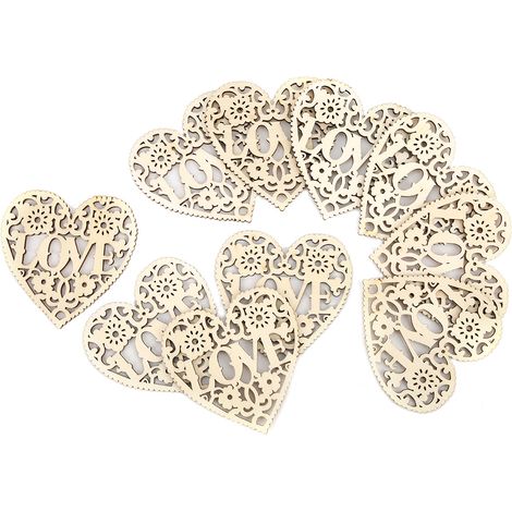 20 Pièces Pendentif Bois Coeur Évidé Lettres L O V E Artisanat DIY Décoration Murale 80x80 Forme Coeur (1/5)
