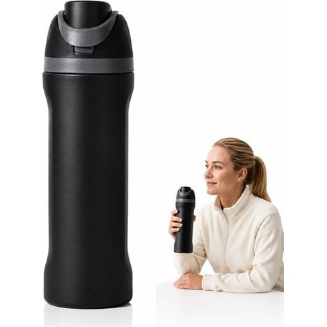 Tasse thermos en acier inoxydable, grande capacité, double paroi, étanche, gobelet de voyage pour extérieur et activités quotidiennes, noir (1/5)