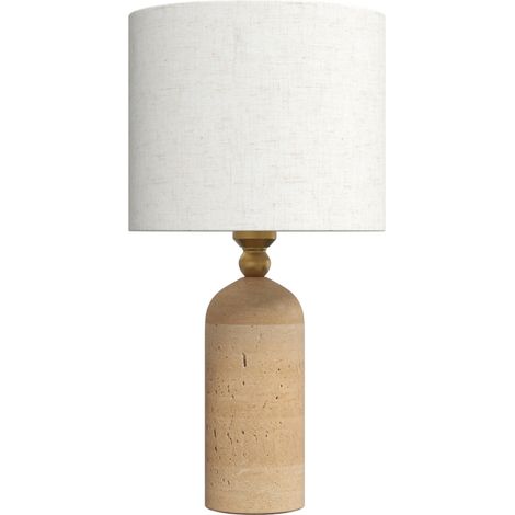 Tischlampe Vintage E27, Nachttischlampe mit Stoffschirm und Kabel, 48 cm, beige (1/5)