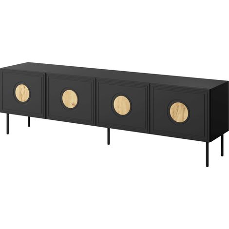 Meuble TV 200x60x40 cm Noir mat/Chêne artisan PALAZO meuble Hi-fi luxueux sur pieds (1/5)