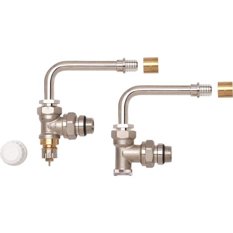 Danfoss – Raccord radiateur équerre 75mm – Coude à glissement PER Ø12 – Corps laiton nickelé avec joint intégré – Bague de préréglage 4 positions (1/4)