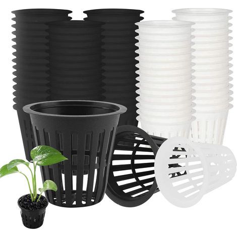 60 Pcs Panier Hydroponique, Réutilisable Panier Hydroponie pour Culture Hydroponique Aéroponique Plantation de Fleurs Jardinage (Noir & Blanc) (1/5)