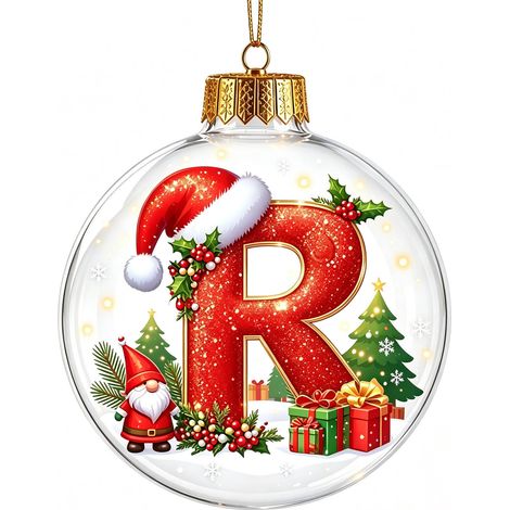 Boule à neige de Noël 3D en acrylique transparent, lettres, décoration à suspendre pour sapin de Noël (non lumineuse) (1/5)