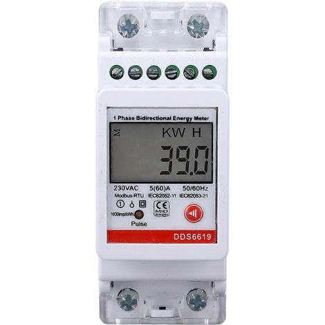Compteur d'énergie monophasé à mesure bidirectionnelle, 2 pôles, montage sur rail DIN, compteur de consommation d'électricité en kWh avec