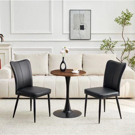 Ensemble table chaises ronde 60 cm en MDF, 2 chaises PU noires DESVIAE (1/5)