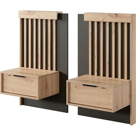 Set 2 Comodini Moderni Con Cassetto Comodino Camera Da Letto Design Con Pannello Decorativo A Lamelle Salvaspazio In Laminato Resistente Florina 50 x 39.6 x 104 Cm  Rovere E Antracite