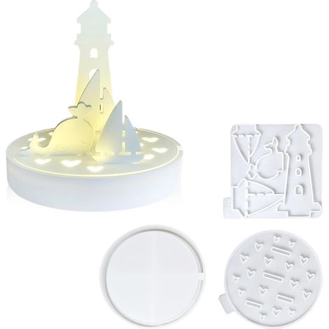 Moule Resine Epoxy, Éléments Nautiques Moule Silicone Resine Epoxy, Motif Phare et Voilier 3D Moules en Plâtre pour Couler, pour Bricolage et Décoration du Quotidien (1/5)