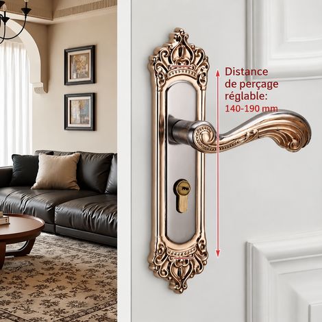 Serrure à poignée mécanique silencieuse, paire de plaques finition titane à entraxe réglable C, sans corps ni cylindre, porte intérieure, 2 kg – Livraison gratuite