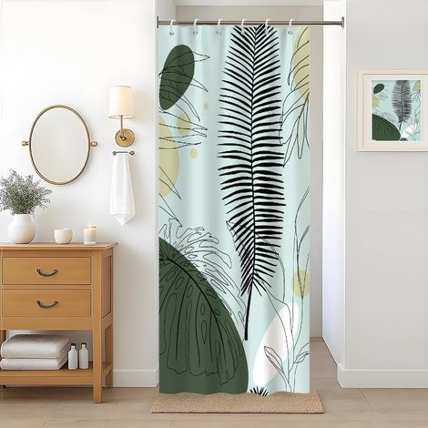 Rideau Douche Vert, Rideau de Douche Étroit 90x180cm Anti Moisissure Tropical Abstrait Feuilles de Palmier Rideaux (1/4)