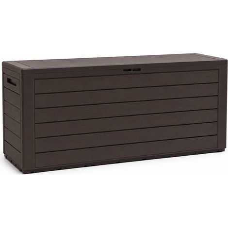 Coffre de rangement d'extérieur avec poignées encastrées pour Jardin Terrasse Balcon Piscine coloris effet bois capacité 280L - Longueur 116 x Largeur 44 x Hauteur 55 cm (1/5)