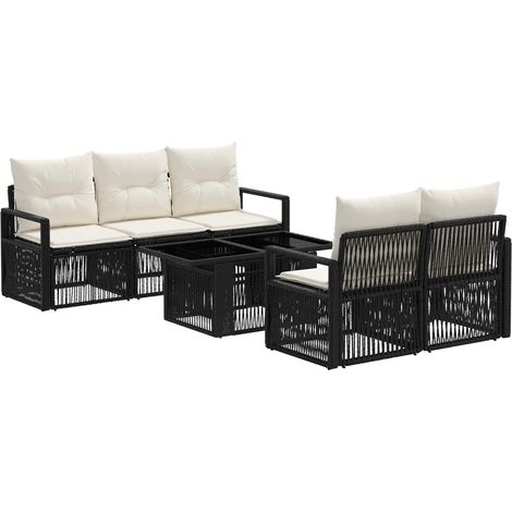 Set Divano da Giardino 6 pz Nero e Bianco Crema polyrattan vidaXL (1/5)