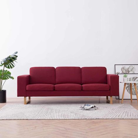 vidaXL Canapé à 3 places tissu rouge bordeaux (1/5)