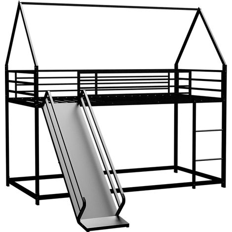 GagaLit superposé avec toboggan 90 x 190 cm, métal noir (1/5)