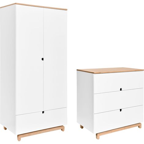 Armadio 2 ante 3 cassetti bianco e marrone 90cm