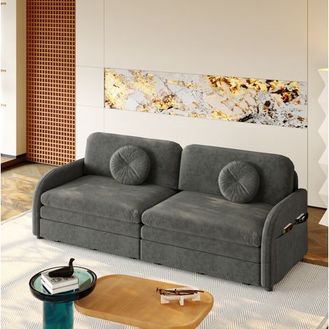 Sofá cama de 3 plazas 206 cm de chenilla gris con almacenaje para espacios pequeños - CHICFURN (1/5)