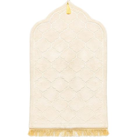 Tapis de prière en peluche douce, grand format et confortable, style tapis turc, pour la prière islamique, cadeau idéal pour le Ramadan, beige (1/5)