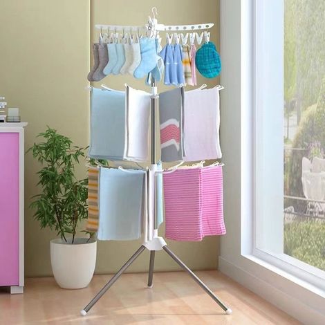 TrAdE Shop Traesio - Stendino Verticale Salvaspazio Stendibiancheria Ribaltabile Pieghevole Portatile Girevole -