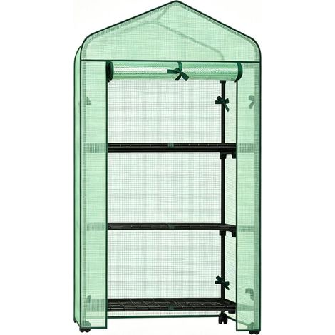 Mini serre de jardin mobile avec bâche en PE 140 g/m² et étagères métalliques (1/5)