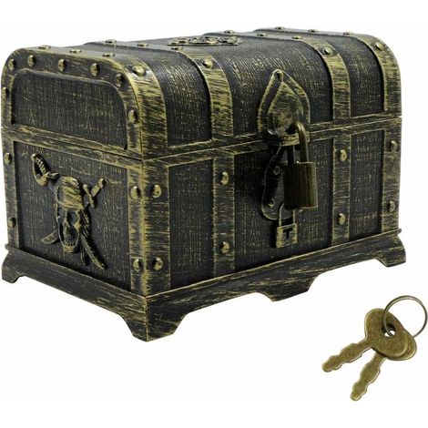 Coffre Au Trésor - 1 Unité - Plastique Style Vintage - Avec Serrure Et Clés - Décoration Fête Pirate - Bronze 14x11x10 Cm (1/5)
