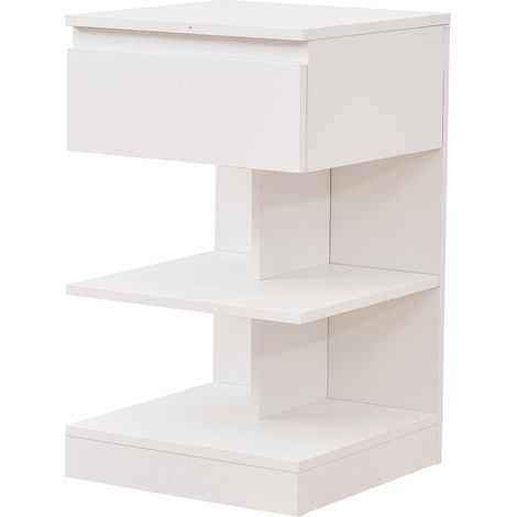 Comodino Mobiletto Moderno 1 Cassetto e 2 Ripiani Salvaspazio Bianco 39x39x65cm