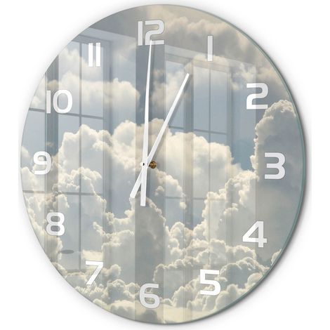 Horloge Murale Ronde Mouvement Continu Silencieux Verre Trempé Design Moderne Nuages fi 60 cm (1/5)
