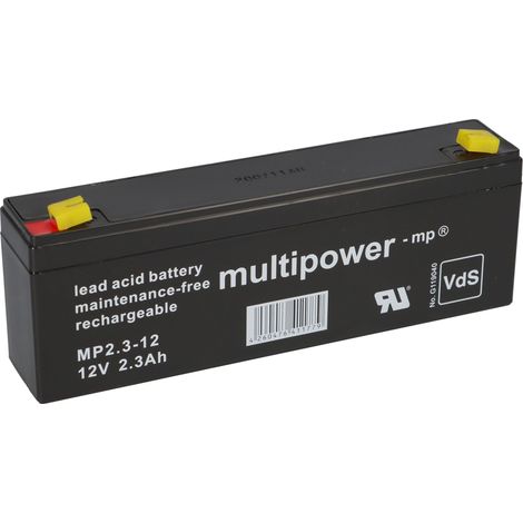 multipower MP2.2-12 – 12 V 2,3 Ah AGM Bleiakku (VRLA), VdS G107033, Faston 4,8 mm (1/5)