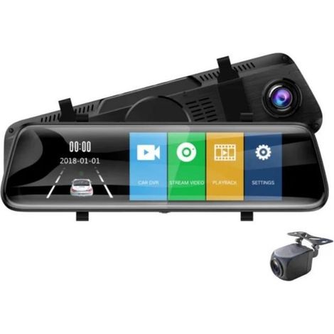 Dashcam con specchietto retrovisore touchscreen da 10 pollici – Doppia lente anteriore e posteriore – Videoregistratore Full HD con streaming live – Visione notturna e modalità parcheggio (1/2)