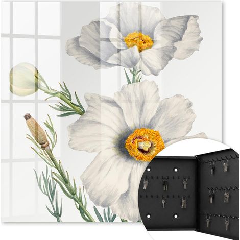 Armoire à clés - (30 cm x 30 cm) - Boîte à clés murale - Coffret de rangement pour clés - Couleur noire - Ouverture vers la droite - Pour maison et bureau - Fleurs nature