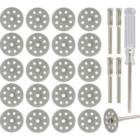 20 Pièces Mini Disques Diamant à Tronçonner pour Outils Rotatifs, Disques Diamantés 22mm avec Mandrin 3mm, Accessoires pour Coupe de Pierre, Verre, Céramique, Marbre et Plus (1/5)