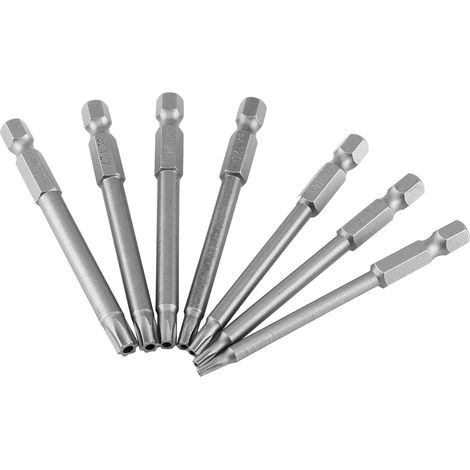 Ensemble de 7 embouts de tournevis magnétiques de sécurité en acier S2, tige hexagonale de 75 mm (1/4 pouce), T8-T30 (1/5)