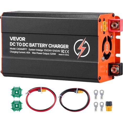 Chargeur DC-DC avec MPPT 520 W 40 A Chargeur de Batterie DC-DC 12 V/24 V-12 V/24 V Double Entrée Panneau Solaire/Alternateur pour Camping-car Voiture Bateau, Compatible avec LiFePO4 Plomb-acide (1/5)