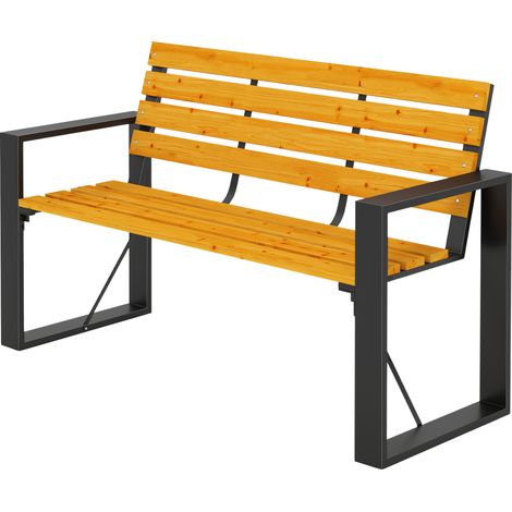 naturel, structure acier, dossier assise bois lattes, Banc extérieur jardin 2 places 136x54x82cm (1/5)