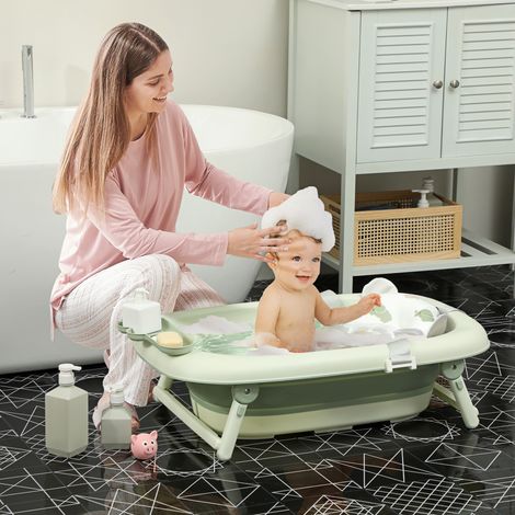 Baignoire Pliante Bébé Porte-coussin Bain Trou Drainage Bouton Étagère Douche Crochet Mobilier Intérieur Vert