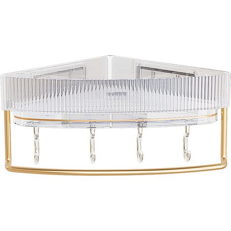 Étagère d'angle flottante murale sans perçage, multifonctionnelle et moderne, avec crochet pour salle de bain. (1/4)