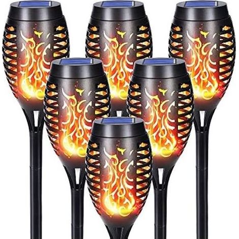 TAISHENGDA Solarleuchten für den Außenbereich – 6 Stück 12 LED-Solarleuchten mit realistischen Flammen, wasserdichte Solarfackeln für Garten, Terrasse, Wege und Rasen (1/5)