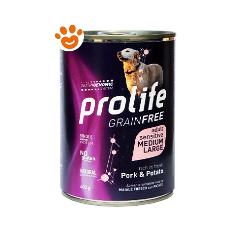 Prolife Dog Grainfree Adult Medium Large Maiale e Patate  - Prolife Dog Grainfree Adult Medium Large Maiale e Patate - Lattina Da 400 Gr (1/2)