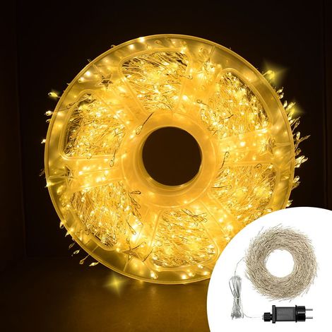 Catena Luminosa a Grappolo Millepiedi 3000 Micro LED 45 Metri Luce Calda Cavo Argento Silver 8 Giochi di Luce 36V IP44 per Albero di Natale (1/2)