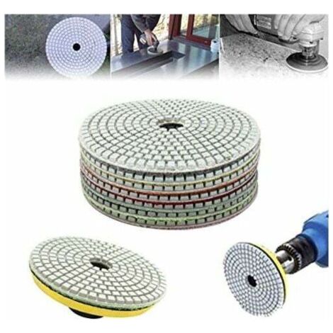 Lot de 7 tampons de polissage diamantés 5 pouces – Granularités 50 à 3000 – Pour marbre, verre, granit et béton – Polissage humide ou sec (1/4)