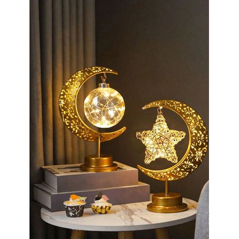 1 pièce Lampe de bureau décorative LED, ampoule veilleuse globe étoile et lune, décoration en fer doré (27 cm), pour maison, bureau, fête, type boule suspendue, cadeau pour la Saint-Valentin (1/4)