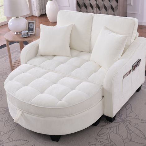 Canapé convertible 2-en-1 beige avec rangement OKMYHOME (1/5)