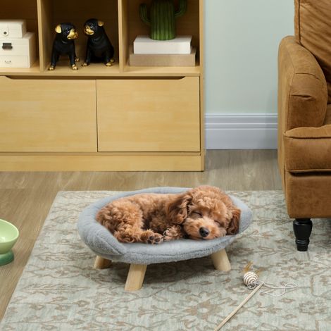 Sofá elevado para perros y gatos con funda de felpa, sofá para perros pequeños, cama para mascotas con funda extraíble y respaldo, 47x40x20 cm, gris (1/5)