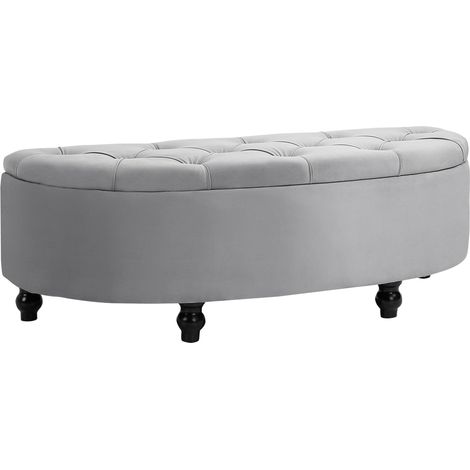 Banquette de rangement grise en velours avec coffre - 120 x 46 x 42 cm (1/5)