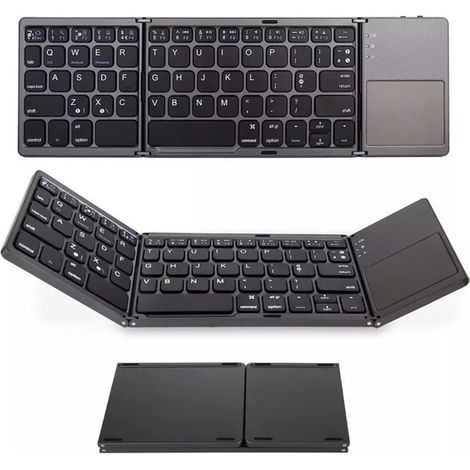 Clavier Bluetooth pliable en trois parties, mini-clavier sans fil portable Bluetooth avec pavé tactile pour Android, Windows, PC et tablettes. (1/5)