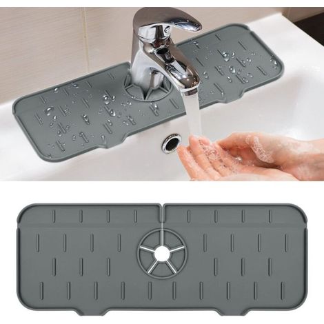 Faucet Drip Tray, Silicone Sink Faucet Mat, Drain Mat, Multifunctional Drain Mat for Kitchen, Bathroom, Restaurant (Grey) (1/5)
