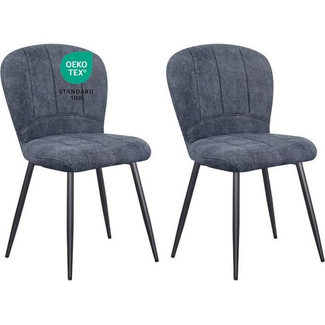 Chaises de salle à manger - WAFTING - Design coquille - Lot de 2 - Chenille gris foncé - Pieds métal (1/5)