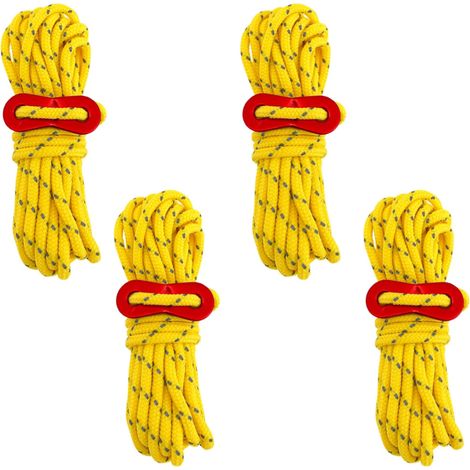 4 cordes coupe-vent de 4 mm pour tente, cordes de bâche renforcées, cordes de fixation et cordes réfléchissantes réglables (longueur : 4 mètres) (1/5)
